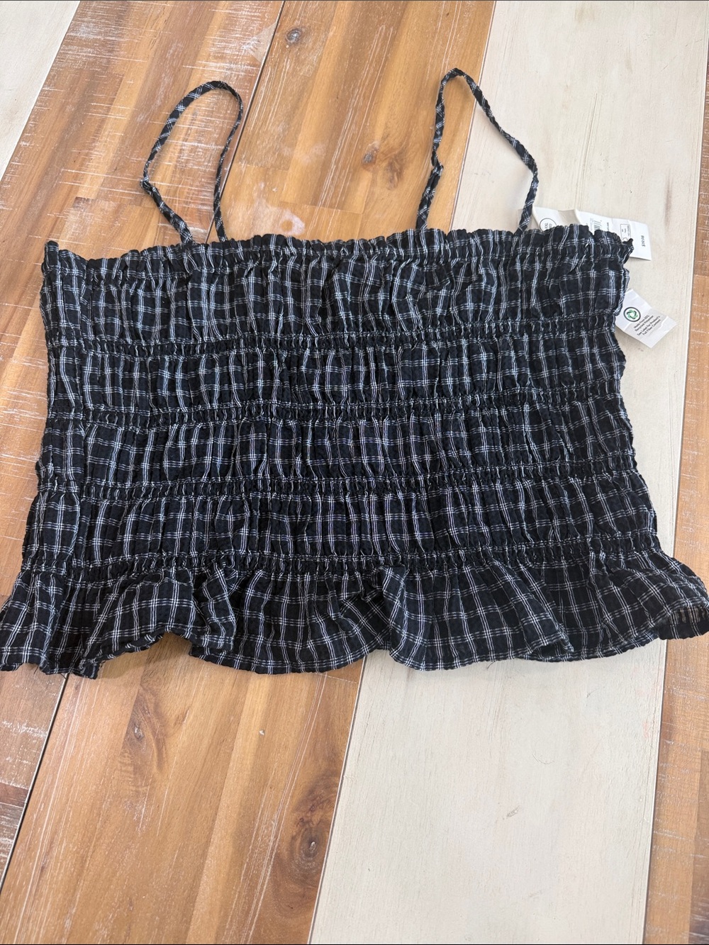 No Boundaries Black and White Smocked Plaid Camisole